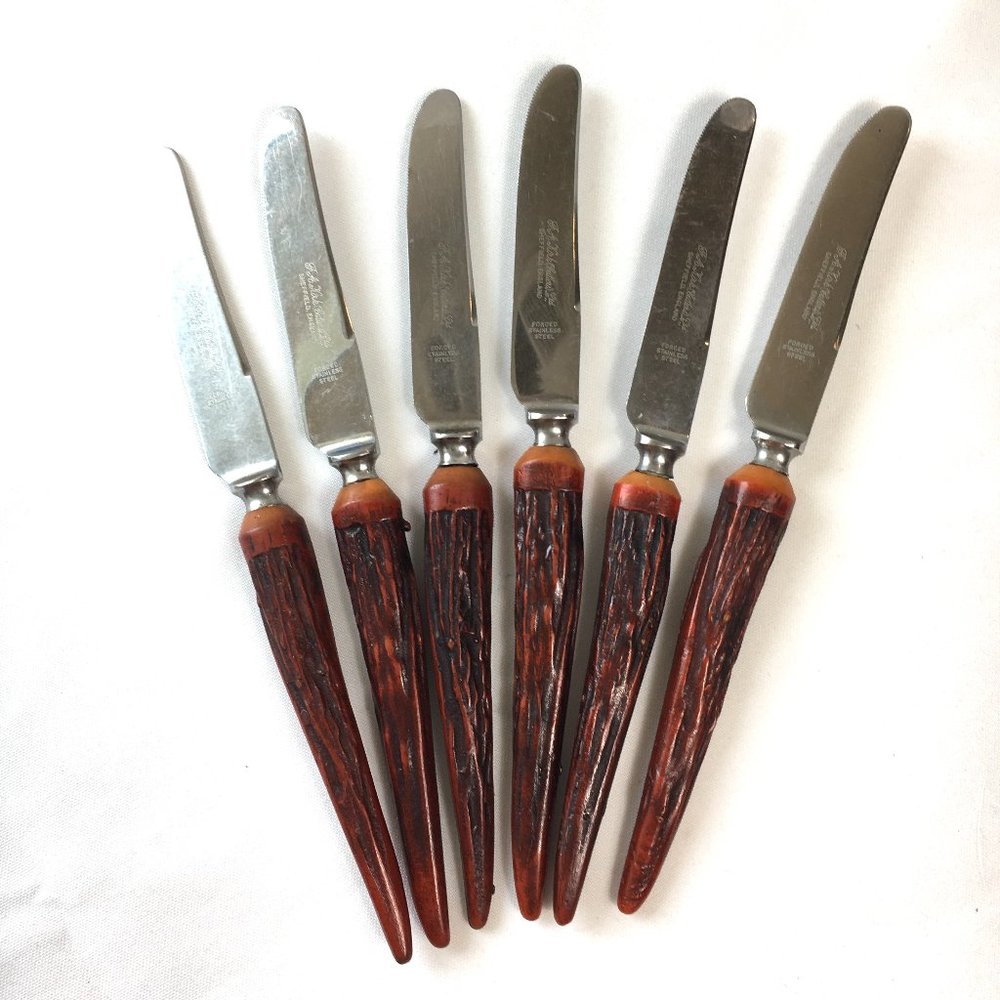 * F. A. Kirk Cutlers England Nu Stag Horn Dinner Butter Knives Vtg